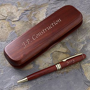 Engraved Rosewood Pen and Case Set