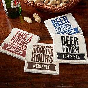 Personalized Tumbled Stone Coasters   Beer Quotes