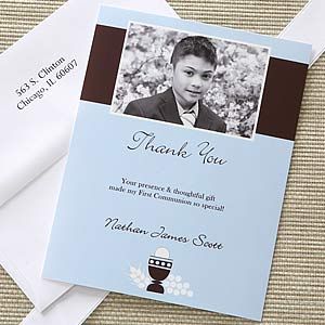 Bless This Child Boys Custom Photo Communion Thank You Cards