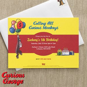 Personalized Curious George Birthday Party Invitations