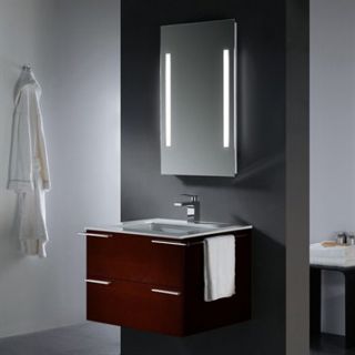 Vigo 31 inch Single Bathroom Vanity with Mirror and Lighting System   Red Oak
