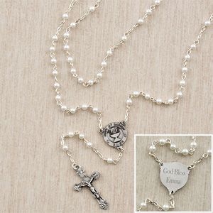 Personalized First Communion Rosary for Girls   Pearl