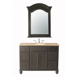 Stufurhome 48 Alvina Single Sink Vanity with Travertine Marble Top and Mirror  