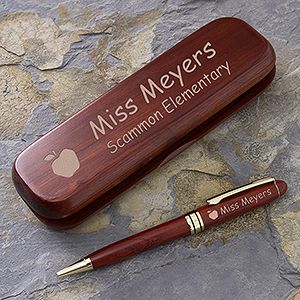 Engraved Rosewood Teacher Pen and Case Set