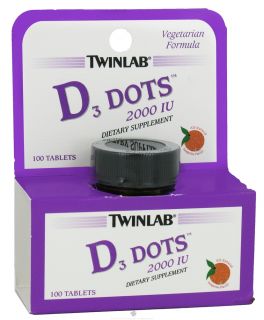 Twinlab   Vitamin D3 Dots All Natural Tangerine 2000 IU   100 Tablets