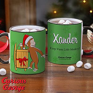 Personalized Curious George Christmas Mug   Black Handle