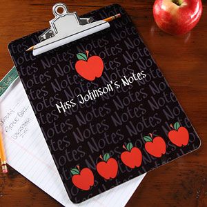 Personalized Teacher Clipboard   Black With Red Apples