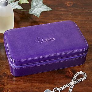 Personalized Leather Jewelry Case with Name   Plum