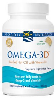Nordic Naturals   Omega 3 D Formula Purified Fish Oil with Vitamin D Lemon 1000 mg.   60 Softgels