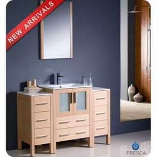 Fresca Torino 48 Light Oak Modern Bathroom Vanity with 2 Side Cabinets & Integr
