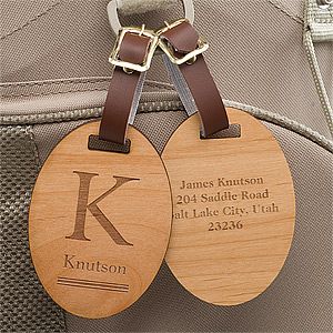 Personalized Wood Luggage Tags   Classic Monogram