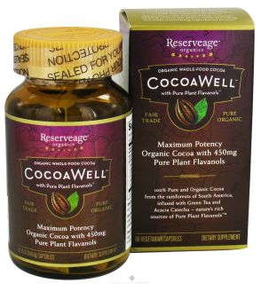 ReserveAge Organics   CocoaWell Maximum Potency Organic Cocoa with Pure Plant Flavanols   60 Vegetarian Capsules