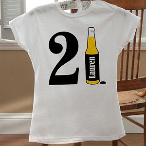 Personalized Birthday T Shirts for Her   21st Birthday Beer (White)