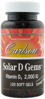Carlson Labs   Solar D Gems Lemon 2000 IU   120 Softgels