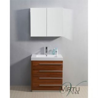 Virtu USA 30 Bailey Single Sink Bathroom Vanity with Polymarble Countertop   Pl