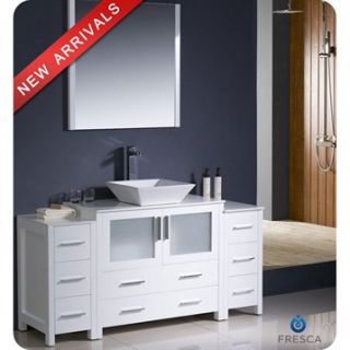 Fresca Torino 60 White Modern Bathroom Vanity with 2 Side Cabinets & Vessel Sin