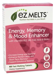 EZ Melts   Energy, Memory & Mood Enhancer Berry Flavor   60 Tablets