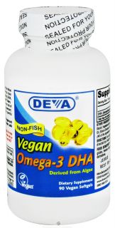 Deva Nutrition   Vegan Omega 3 DHA Non Fish Derived From Algae   90 Vegetarian Softgels