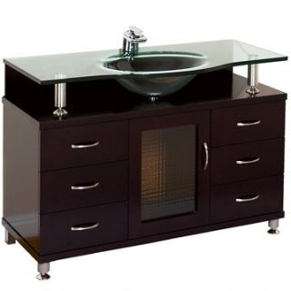 Accara 42 Bathroom Vanity with Drawers   Espresso w/ Clear or Frosted Glass Cou