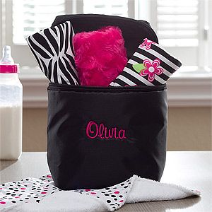 Personalized Baby Bottle Bag with Burp Cloth   Black