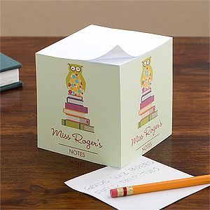 Personalized Teacher Note Pad Cube   Wise Owl