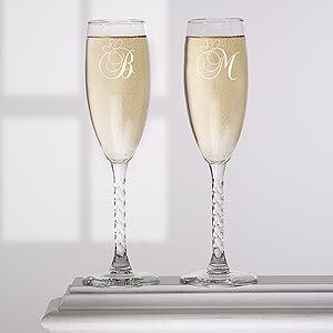 Personalized Champagne Flute Set with Monogram   Toast To Love