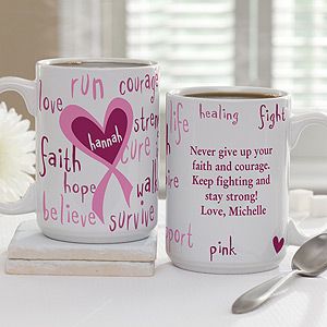 Breast Cancer Awareness Large Coffee Mug   Hope, Courage, Life