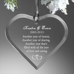 Personalized Anniversary Christmas Ornament   Glass Heart
