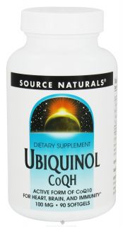 Source Naturals   Ubiquinol CoQH Active Form Of CoQ10 For Heart Brain & Immunity 100 mg.   90 Softgels