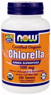 NOW Foods   Chlorella Green Superfood Certified Organic 500 mg.   200 Tablets