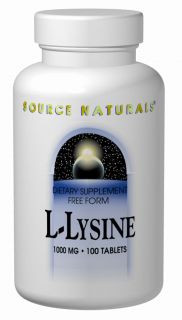 Source Naturals   L Lysine Free Form 1000 mg.   100 Tablets