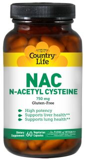 Country Life   NAC (N Acetyl Cysteine) 750 mg.   60 Vegetarian Capsules Formerly Biochem