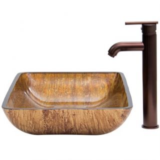 VIGO Rectangular Amber Sunset Glass Vessel Sink and Faucet Set in Oil Rubbed Bro