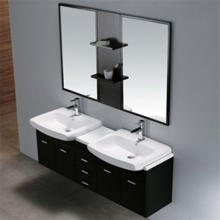 Vigo 59 inch Double Bathroom Vanity with Mirrors and Shelves   Wenge