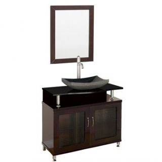 Accara 36 Bathroom Vanity   Doors Only   Espresso w/ Black Granite Counter