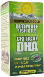 ReNew Life   Norwegian Gold Ultimate Fish Oil Critical DHA 1200 mg.   60 Softgels