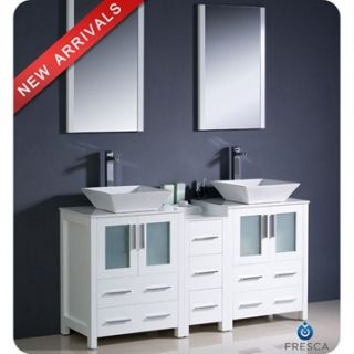 Fresca Torino 60 White Modern Double Sink Bathroom Vanity with Side Cabinet & V
