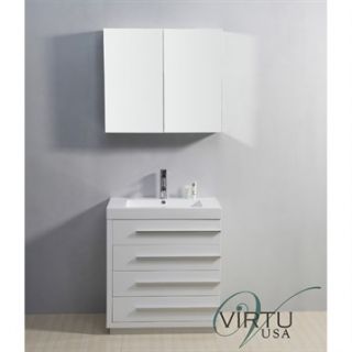 Virtu USA 30 Bailey Single Sink Bathroom Vanity with Polymarble Countertop   Gl