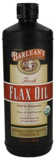Barleans   Fresh Flax Oil 100% Organic Pure & Unfiltered Cold Pressed   32 oz.