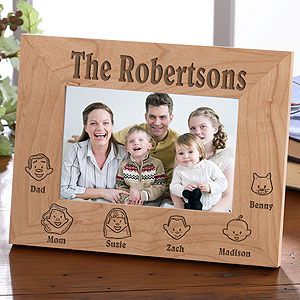 Engraved Family Characters Wood Picture Frame