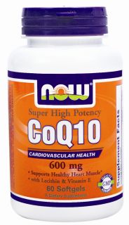 NOW Foods   CoQ10 Cardiovascular Health with Lecithin and Vitamin E High Potency 600 mg.   60 Softgels
