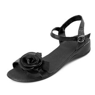 Leather Womens Flat Heel Comfort Sandals with Flower Shoes