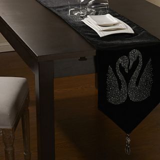 Black Swan Embellished Table Runner with Tassel