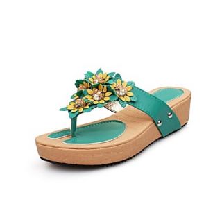 Leatherette Womens Flat Heel Flip Flops Sandals With Flower Shoes (More Colors)