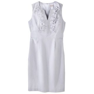 Merona Womens Seersucker Ruffle Neck Dress   Grey/White   10