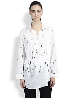 Ann Demeulemeester Abstract Print Cotton Shirt   White