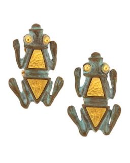 24K Hammered Gold Pantheon Frog Stud Earrings
