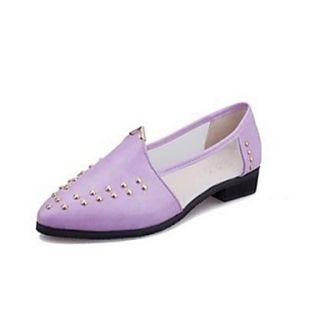 Faux Leather Womens Low Heel Comfort Loafers with Rivet Shoes (More Colors)