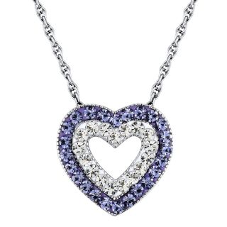 Sterling Silver Purple & Clear Crystal Heart Pendant, Womens