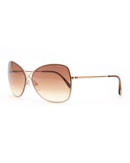 Womens Colette Metal Frame Butterfly Sunglasses, Rose Golden   Tom Ford